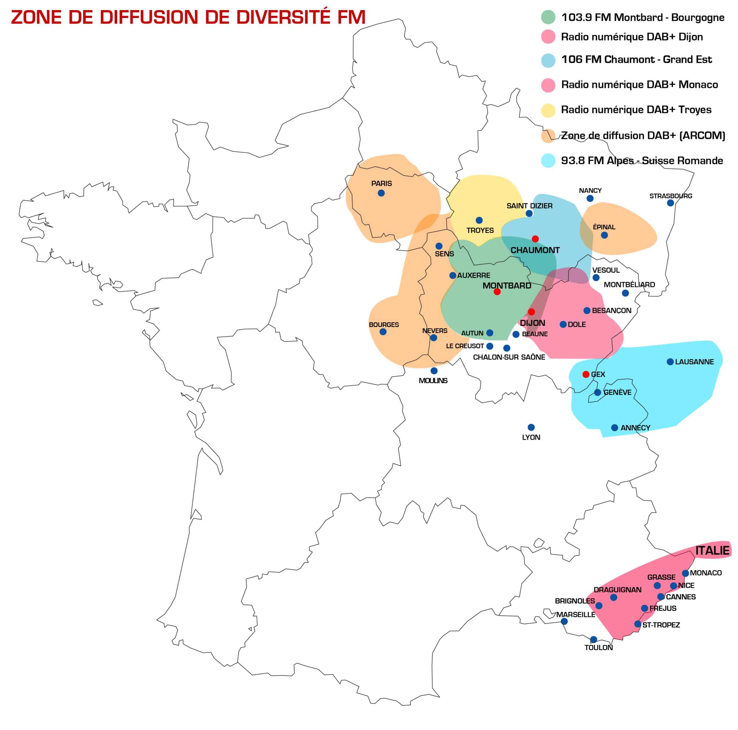 Zone de diffusion Carte de France + zone en appel