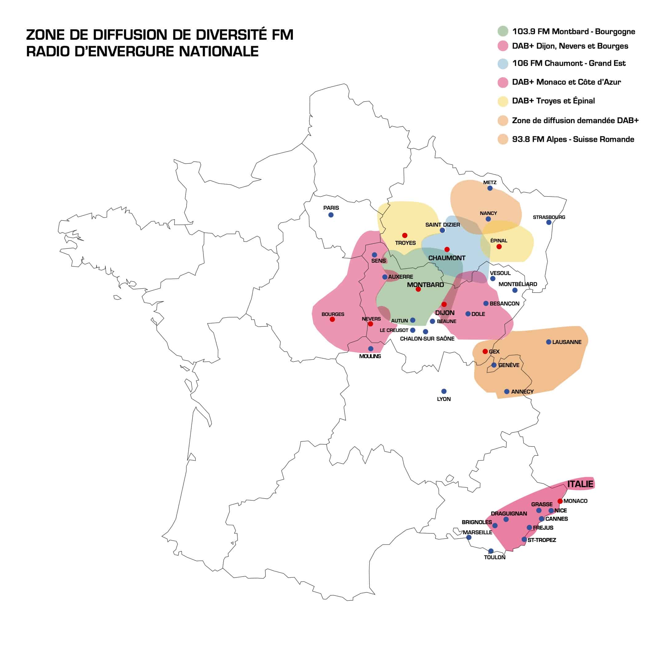 Zone de diffusion Diversité FM 2025